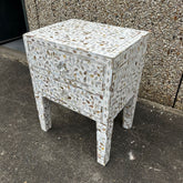 Mother Of Pearl Inlay White Floral Pattern Bedside Table With Drawers